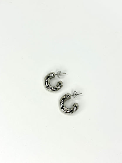 Siera Silver Diamond Chunky Hoop Earrings