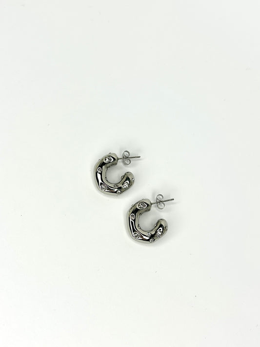 Siera Silver Diamond Chunky Hoop Earrings