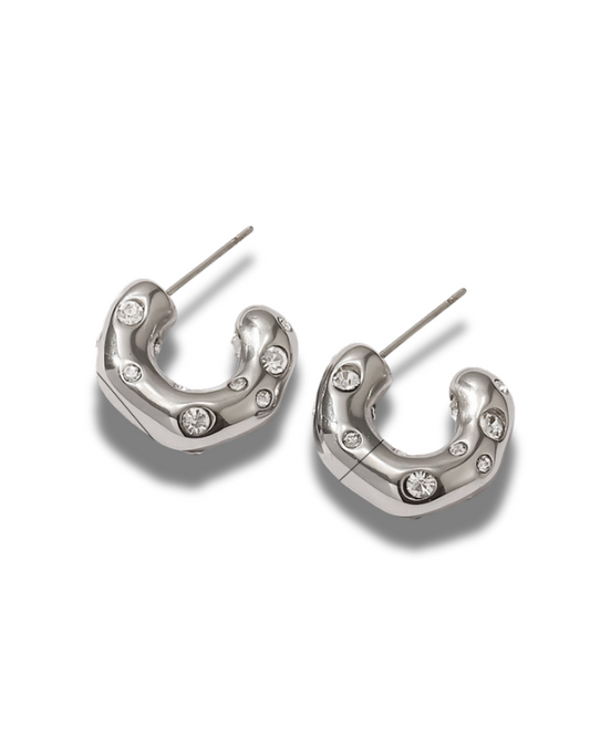 Siera Silver Diamond Chunky Hoop Earrings